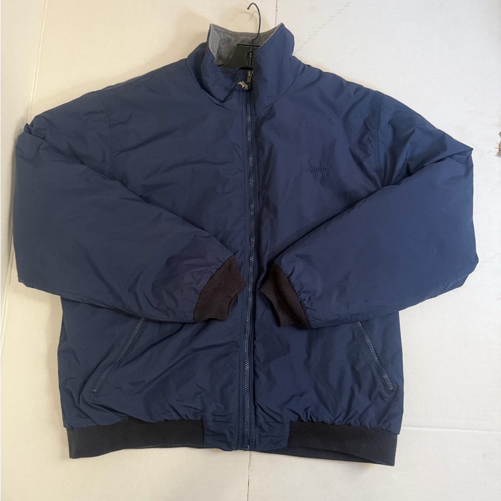 L.L.Bean Men’s Warm-Up Jacket XXL Regular Navy Nylon Fleece Lined 3M Thinsulate